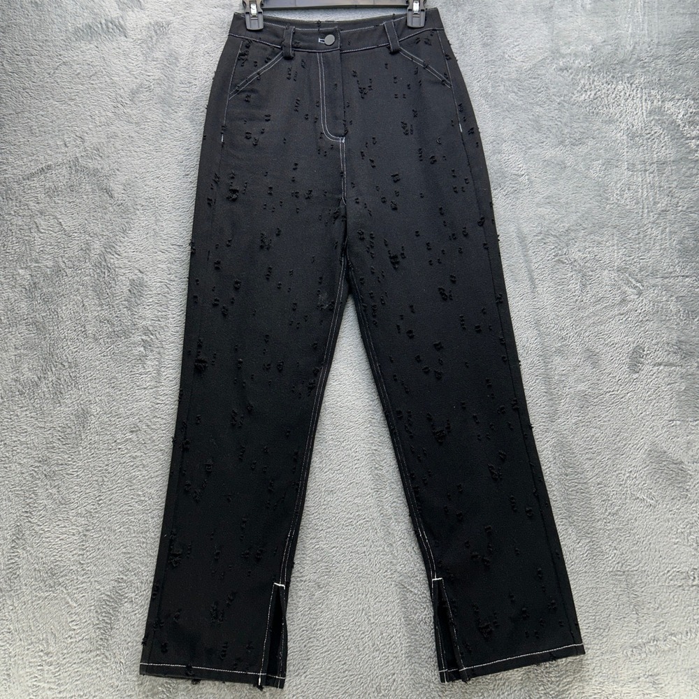 Patchwork Hofmann Copenhagen Distressed Black Jeans Contrast Stitch‎ Slit Hem 34